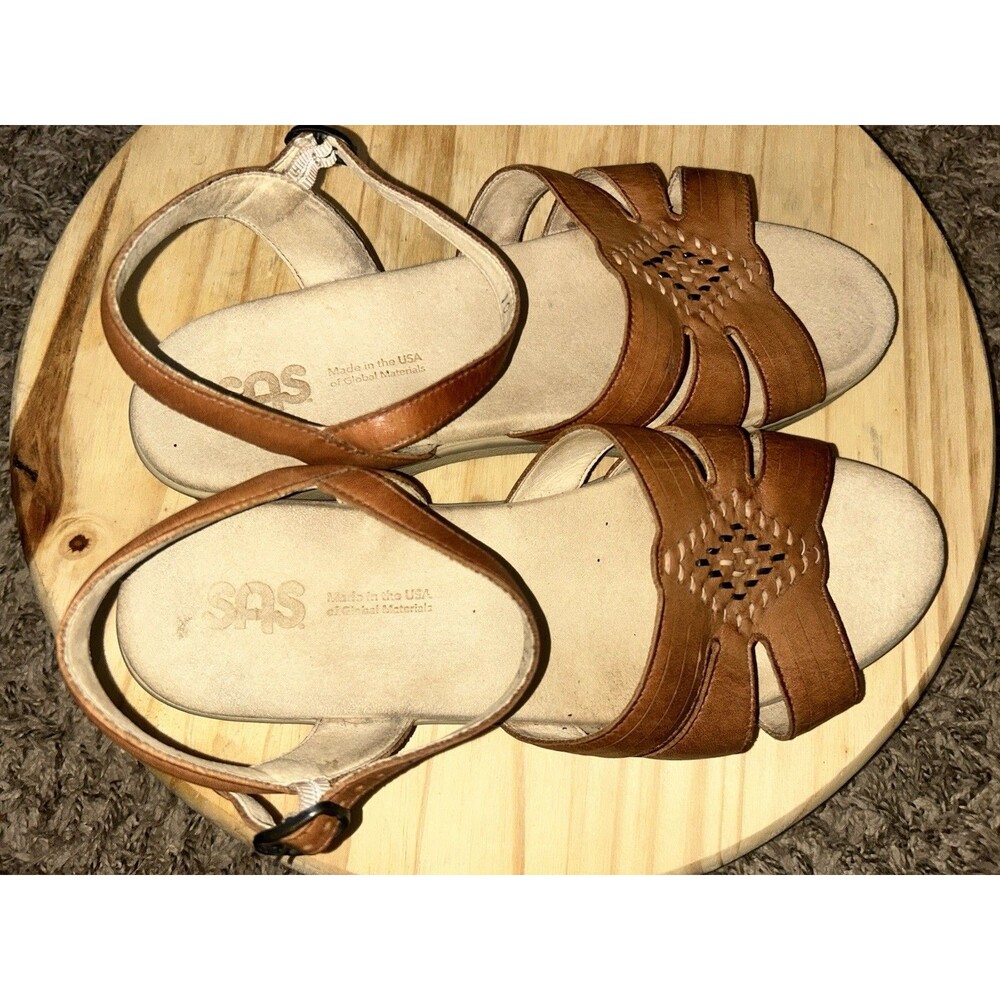 SAS Huarache Quarter Strap Sandals Women’s 10W Antique Tan Brown Embroidered - Picture 2 of 8